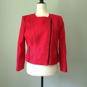 Mary Kay Zip Jewel Neck Zipper Blazer Red Twin Hill
